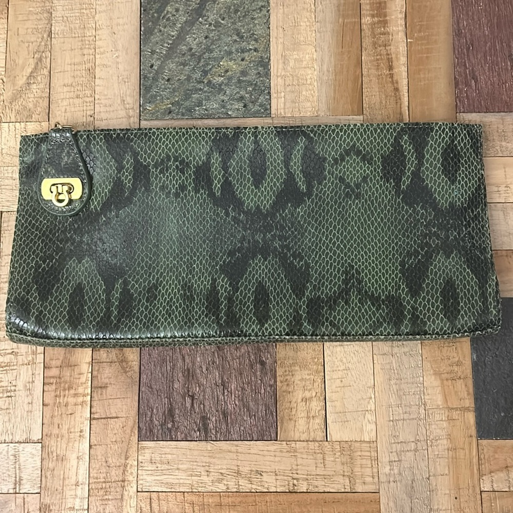 Kate Landry Green Leather‎ Snakeskin Clutch Bag